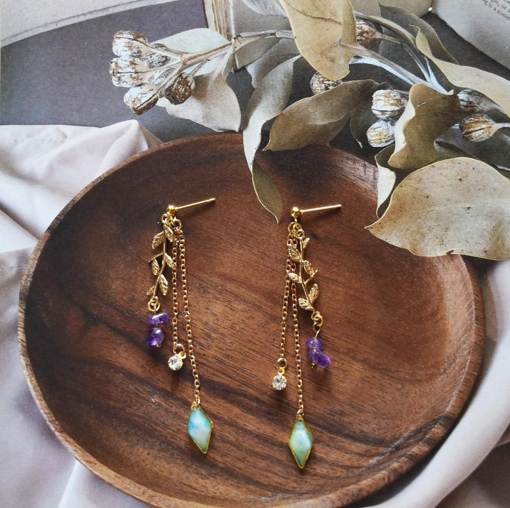 波打ち際に咲いた花B　海洋プラスチック　アップサイクル　アクセサリー　グリーン系