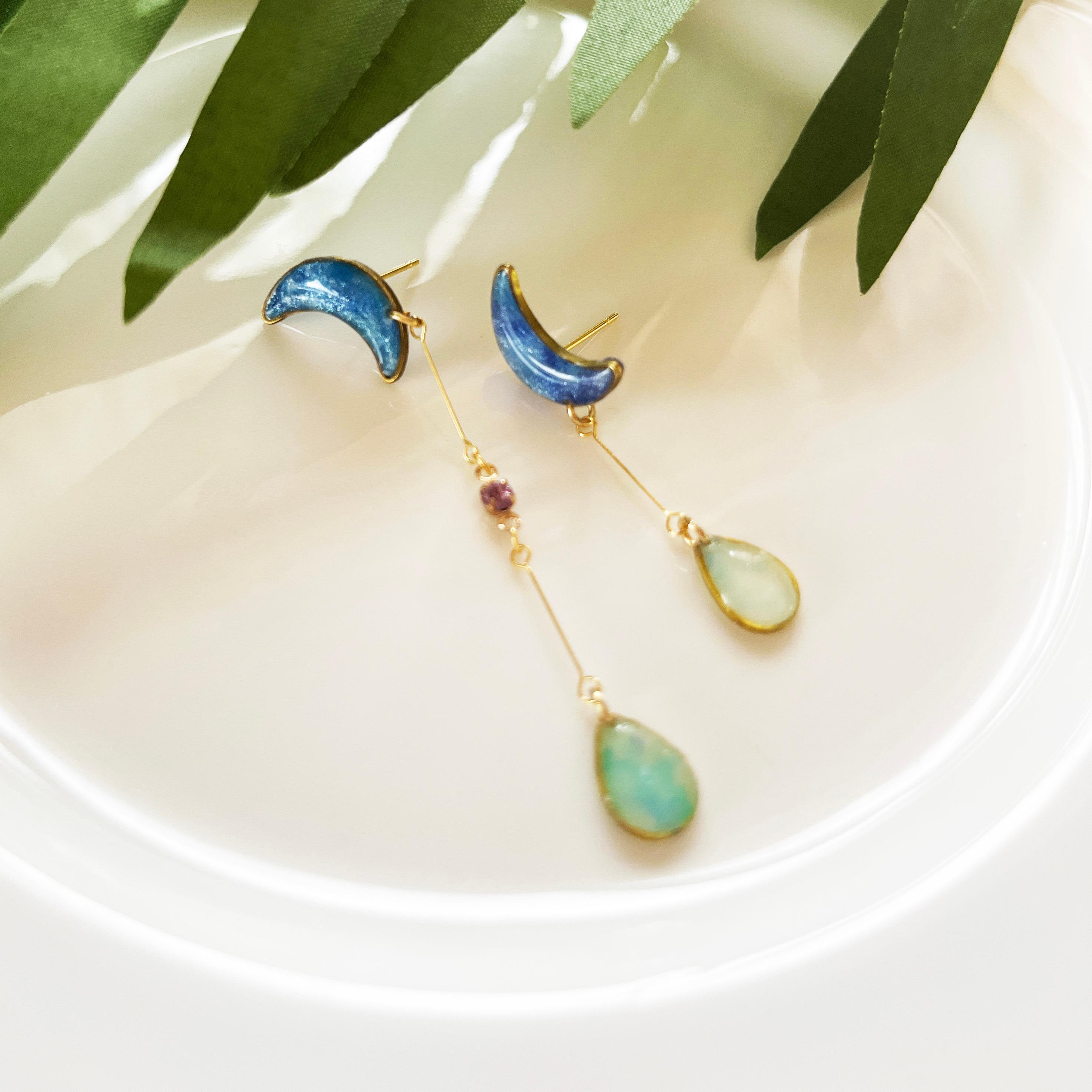 憧れの月B　海洋プラスチック　アップサイクル　アクセサリー　グリーン系1枚目の画像