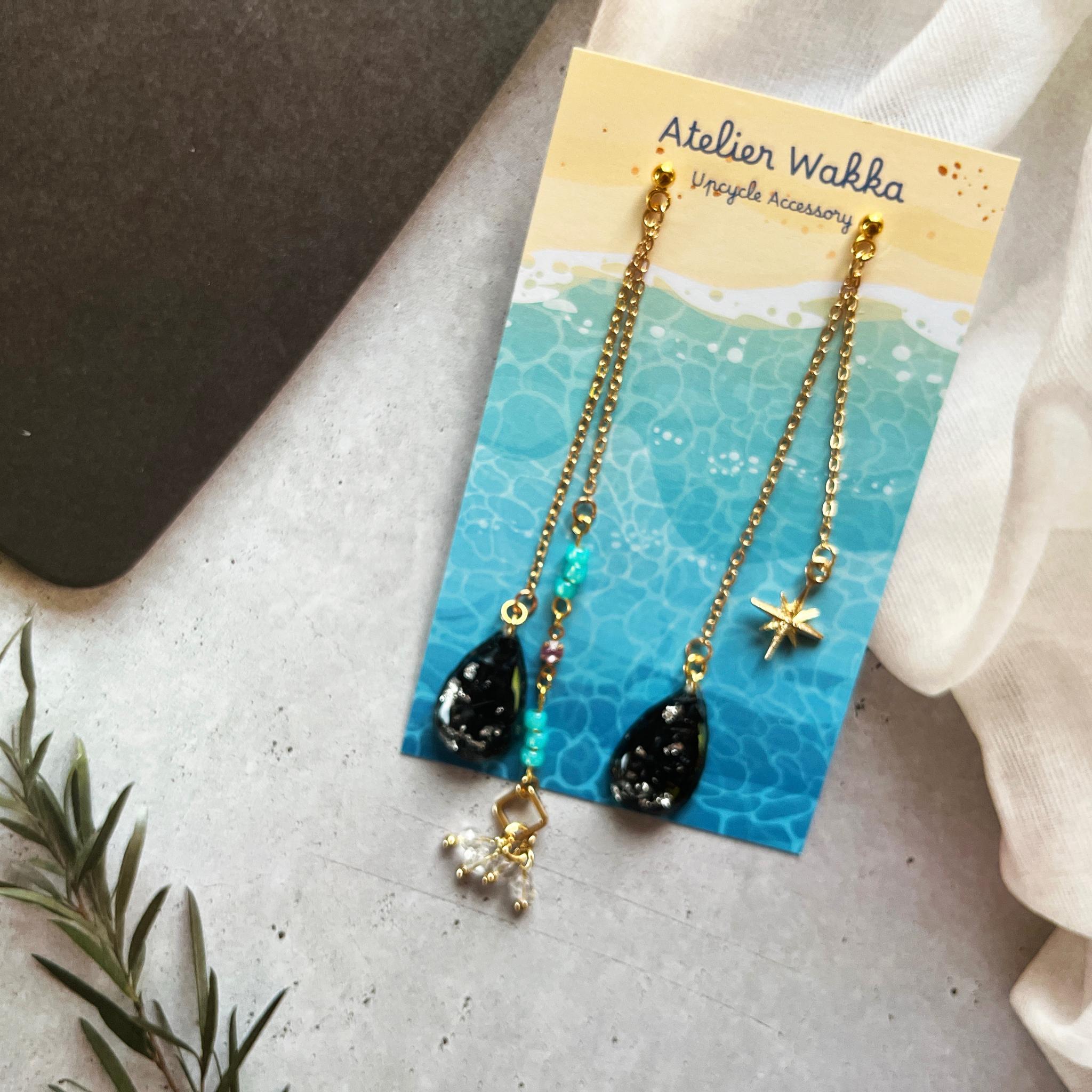 黒檀の凪　海洋プラスチック　アップサイクル　アクセサリー　ピアス　ブラック系