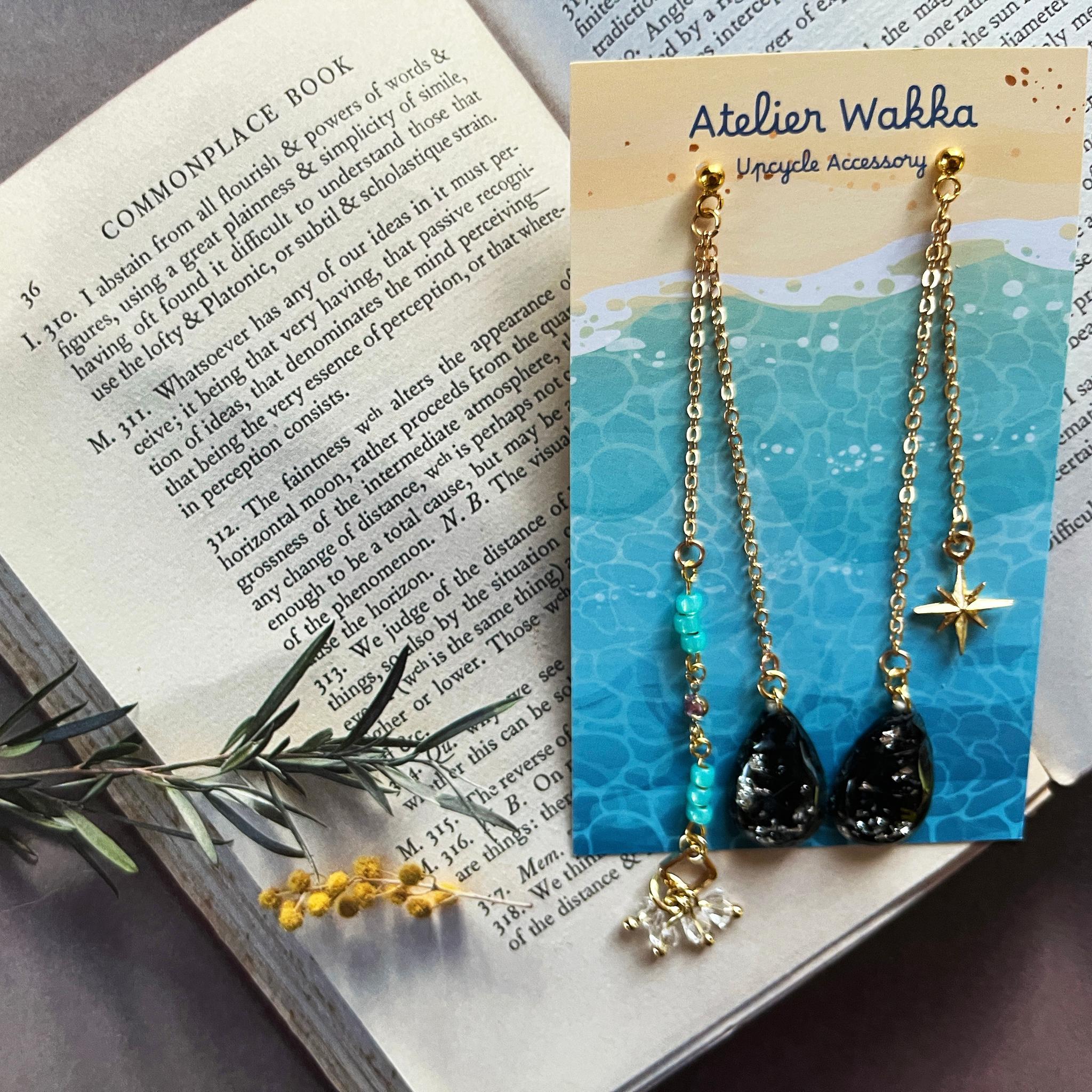 黒檀の凪　海洋プラスチック　アップサイクル　アクセサリー　ピアス　ブラック系 | 2枚目