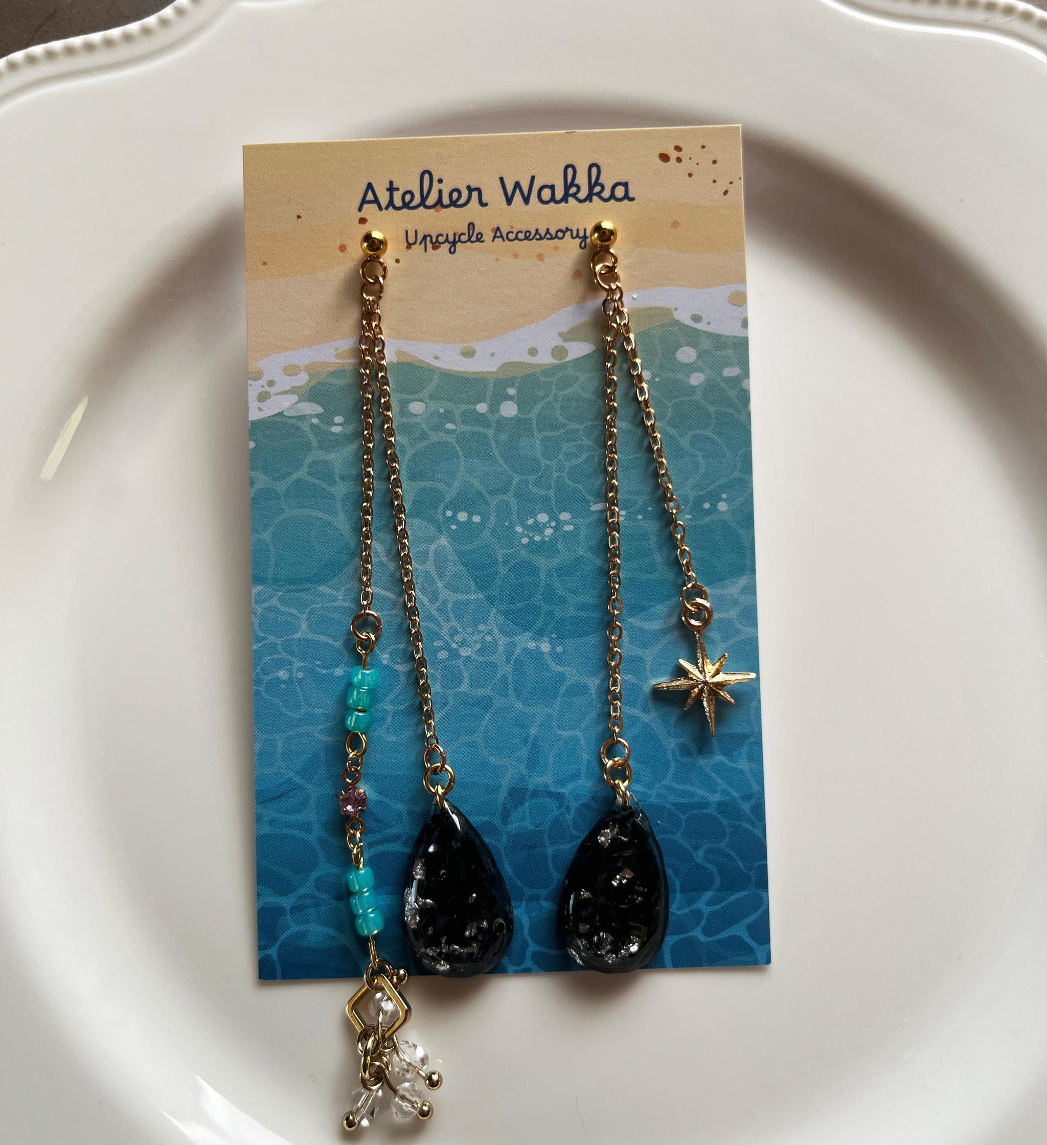 黒檀の凪　海洋プラスチック　アップサイクル　アクセサリー　ピアス　ブラック系 | 4枚目