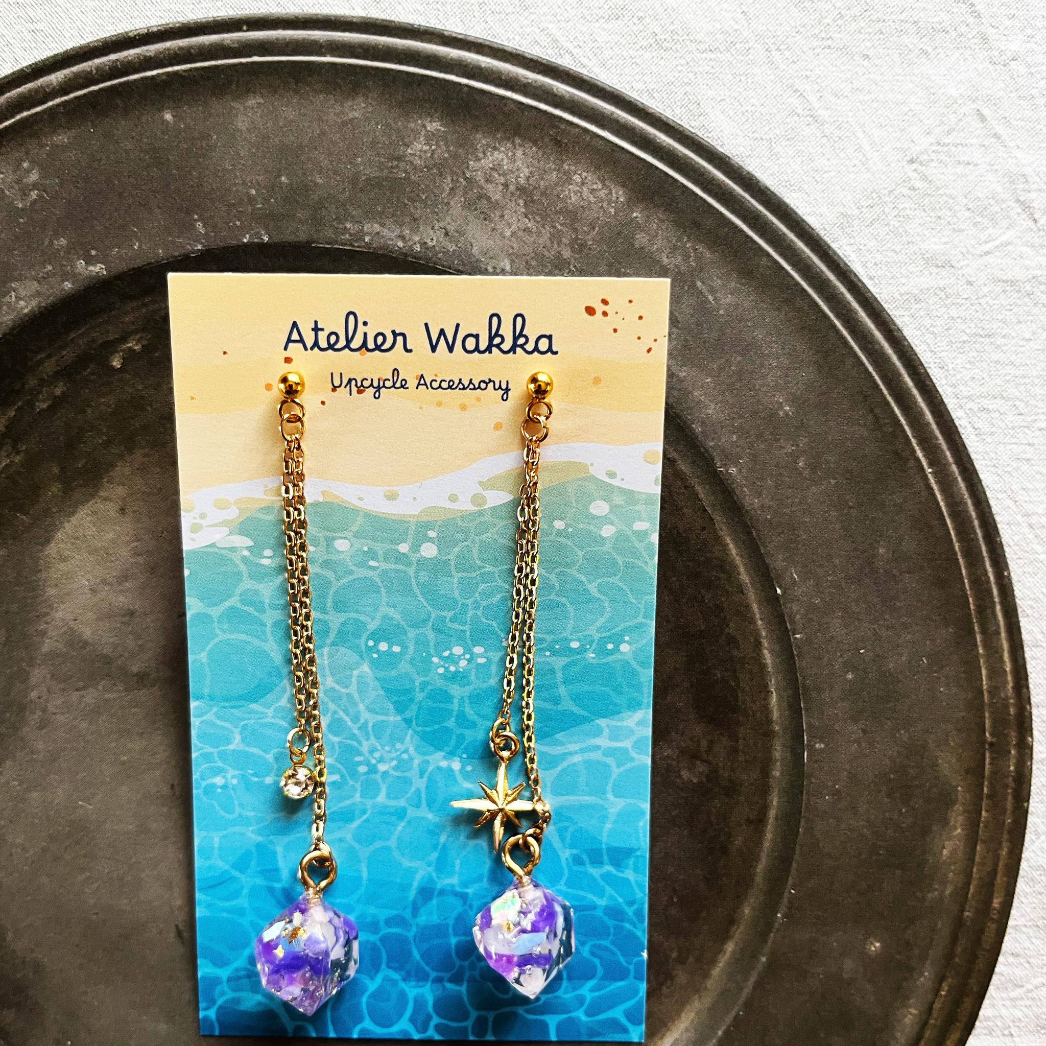 海辺の鉱石　海洋プラスチック　アップサイクル　アクセサリー　ピアス　パープル系