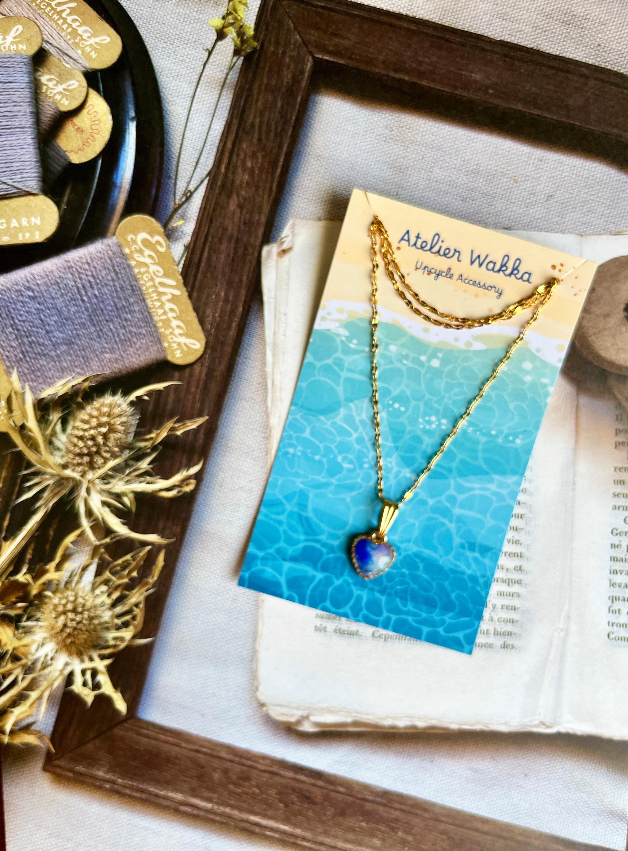 マーブルネックレス　海洋プラスチック　アップサイクル　アクセサリー　ピアス　ブルー系