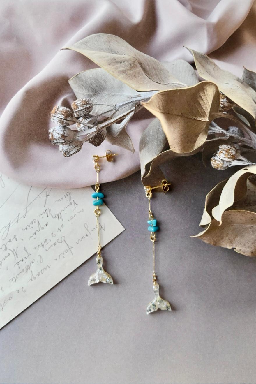 海の煌めきB　海洋プラスチック　アップサイクル　アクセサリー　ピアス　ホワイト系