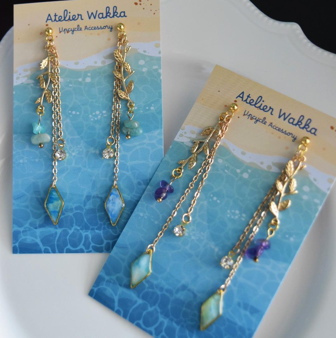 波打ち際に咲いた花B 海洋プラスチック アップサイクル アクセサリー グリーン系 | 2枚目