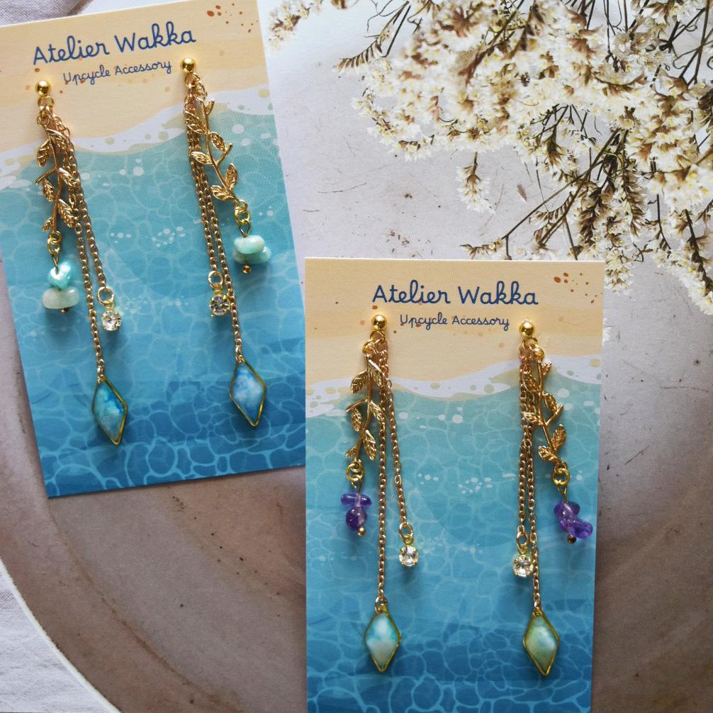 波打ち際に咲いた花B 海洋プラスチック アップサイクル アクセサリー グリーン系 | 3枚目