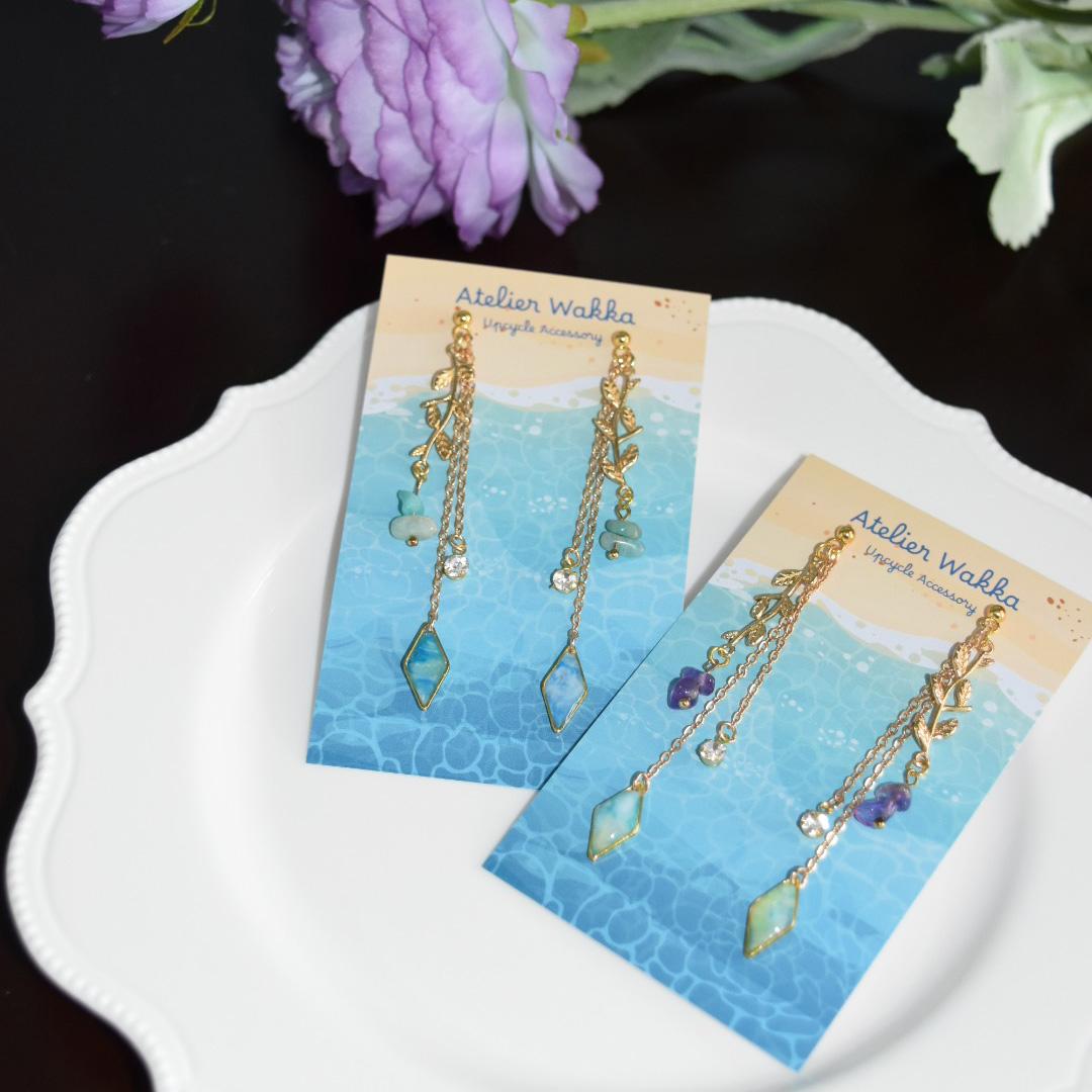 波打ち際に咲いた花B 海洋プラスチック アップサイクル アクセサリー グリーン系 | 6枚目