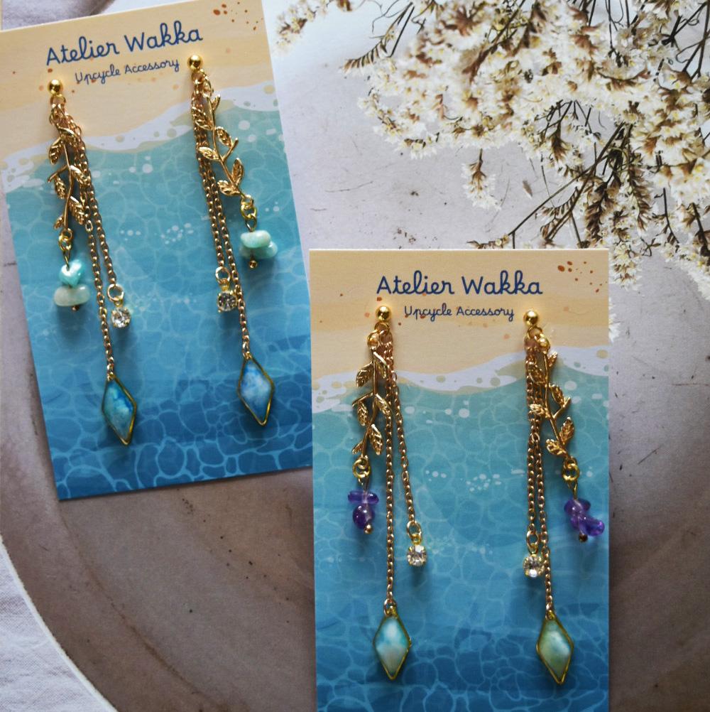 波打ち際に咲いた花A 海洋プラスチック アップサイクル アクセサリー ブルー系 | 3枚目