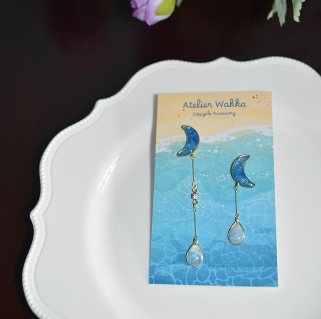 憧れの月A 海洋プラスチック アップサイクル アクセサリー ブルー系 | 5枚目