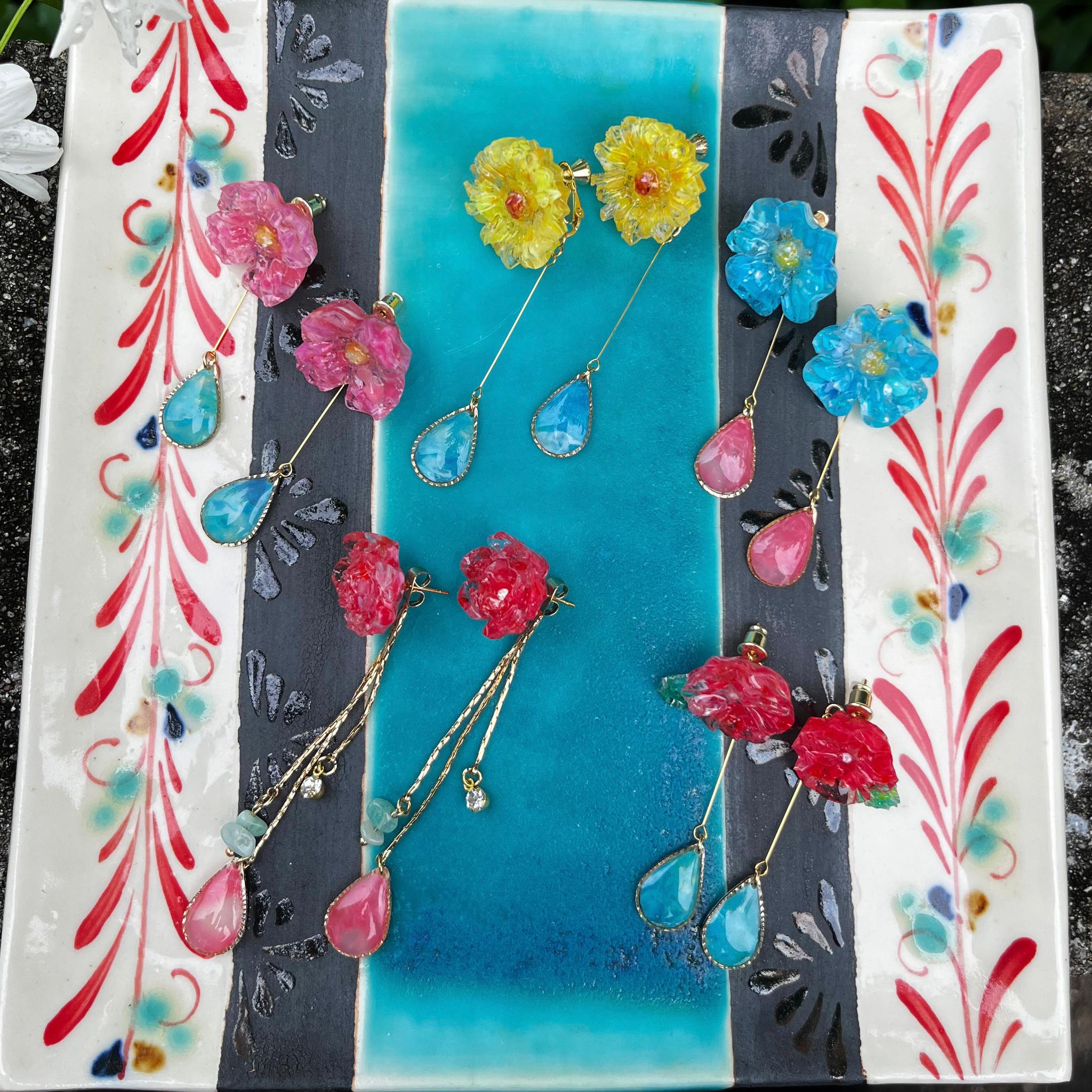 泡沫の花A 海洋プラスチック アップサイクル アクセサリー ピアス ブルー系 | 6枚目