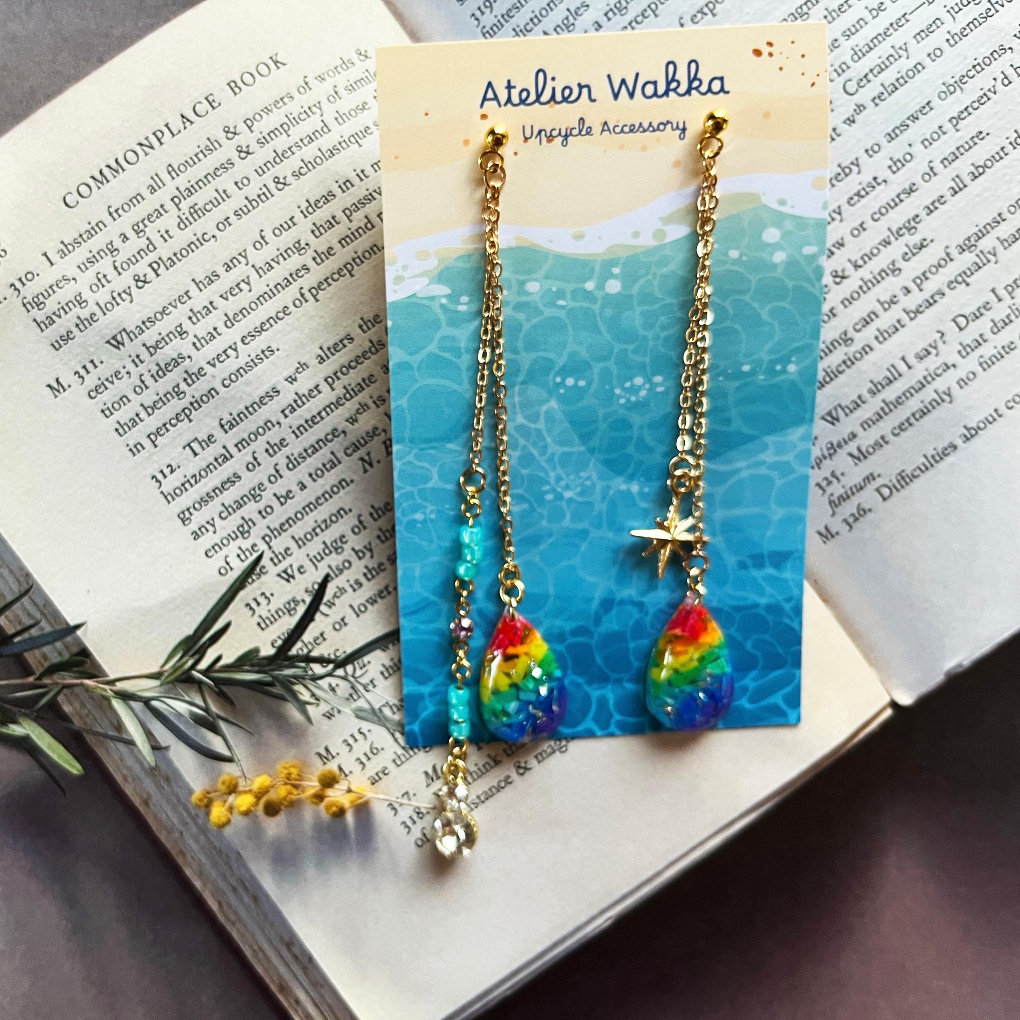 虹の雫 海洋プラスチック アップサイクル アクセサリー ピアス レインボー | 2枚目