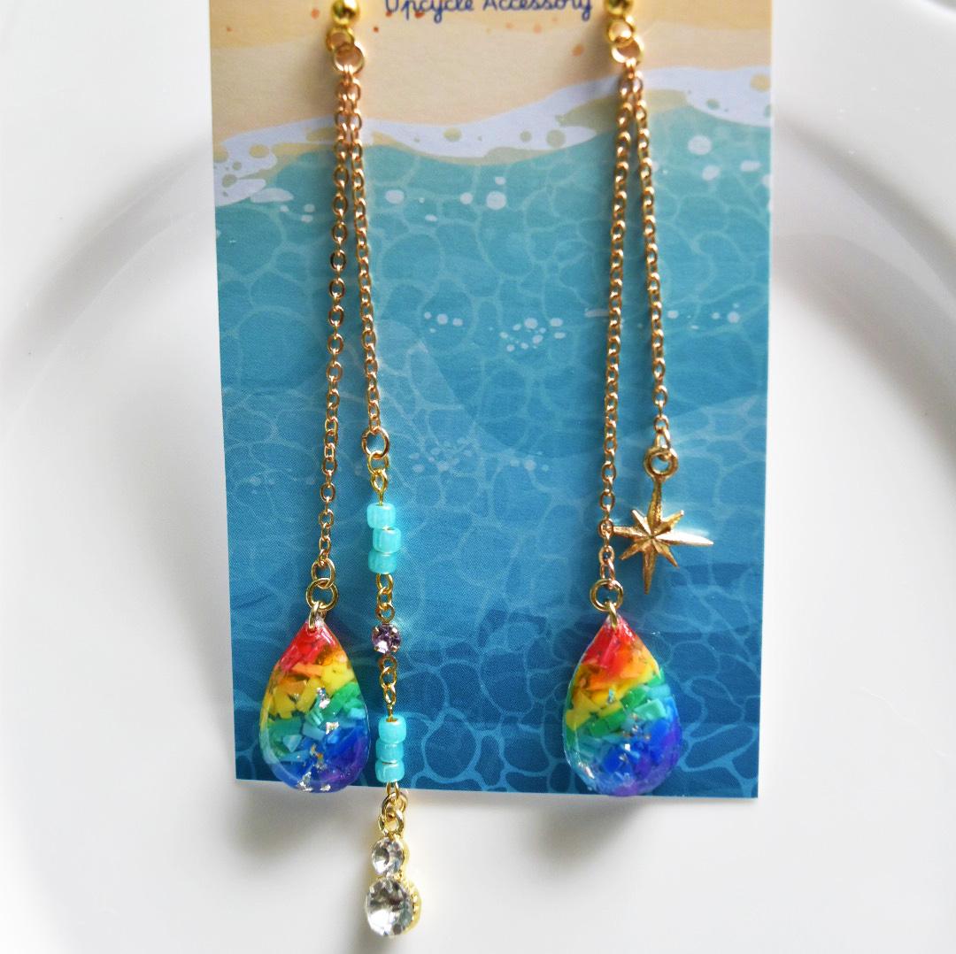 虹の雫 海洋プラスチック アップサイクル アクセサリー ピアス レインボー | 3枚目