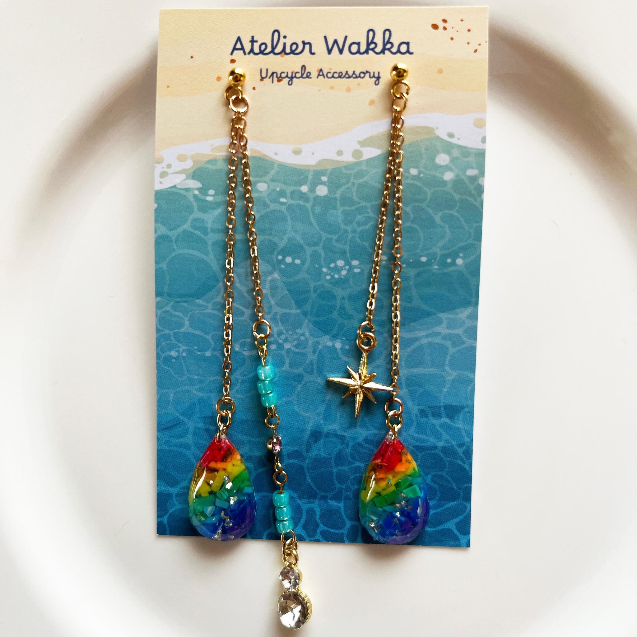 虹の雫 海洋プラスチック アップサイクル アクセサリー ピアス レインボー | 5枚目