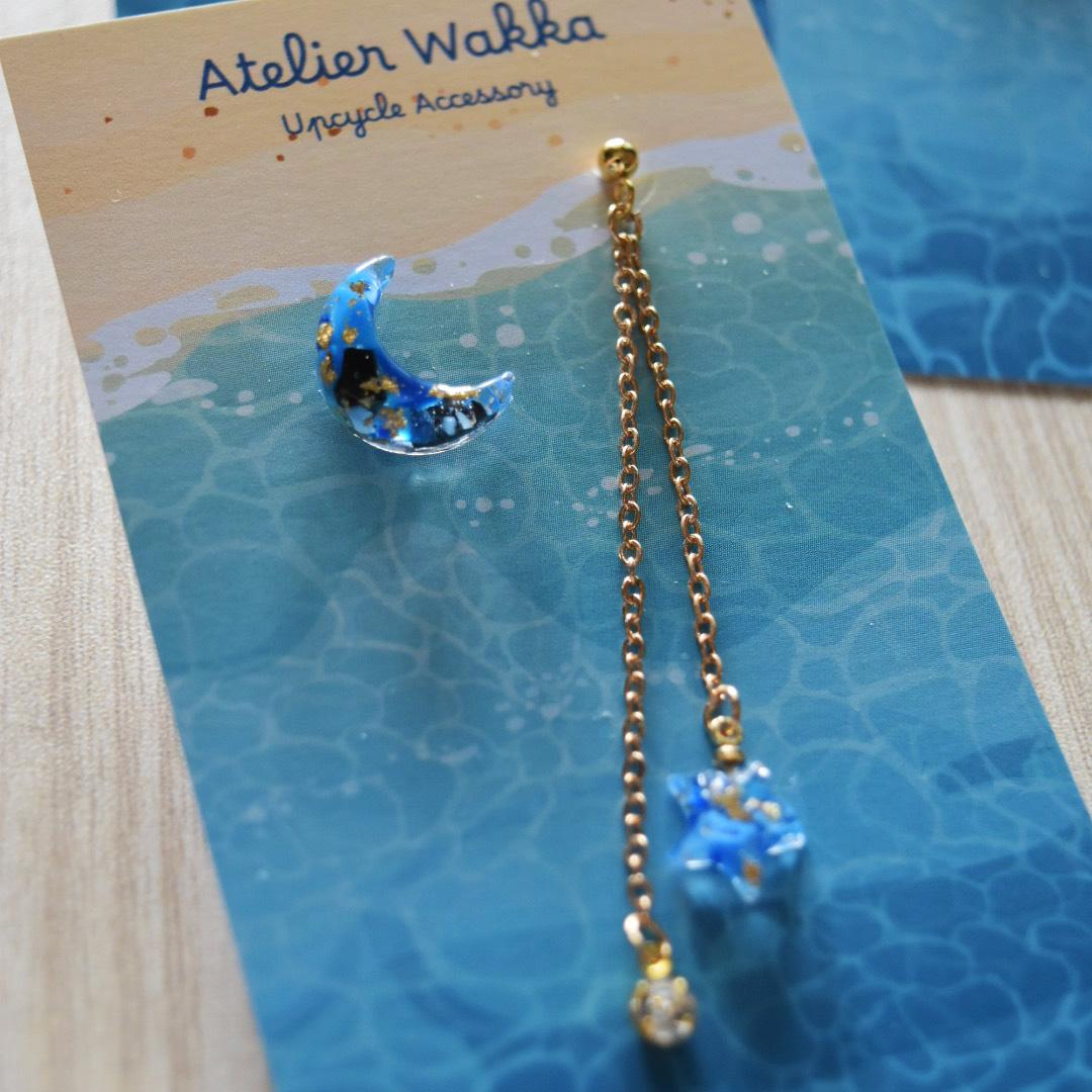 星月夜B 海洋プラスチック アップサイクル アクセサリー ピアス ブルー系 | 2枚目