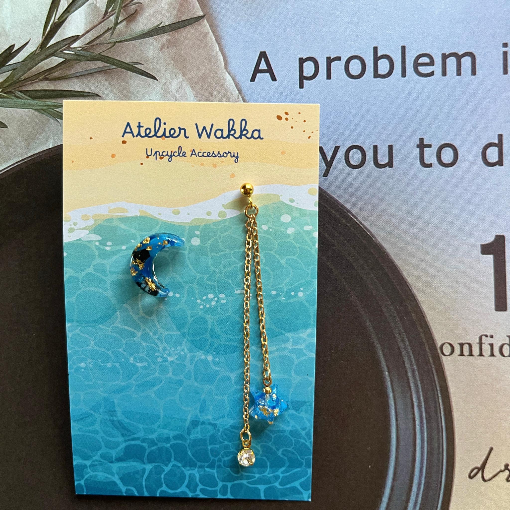 星月夜B 海洋プラスチック アップサイクル アクセサリー ピアス ブルー系 | 3枚目