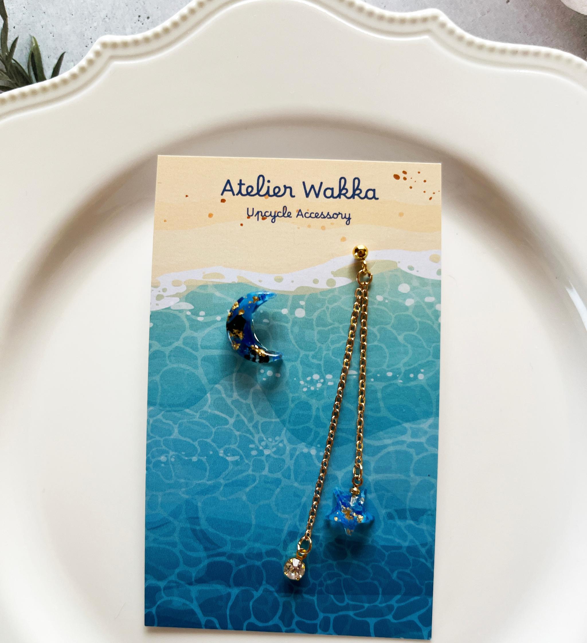 星月夜B 海洋プラスチック アップサイクル アクセサリー ピアス ブルー系 | 6枚目