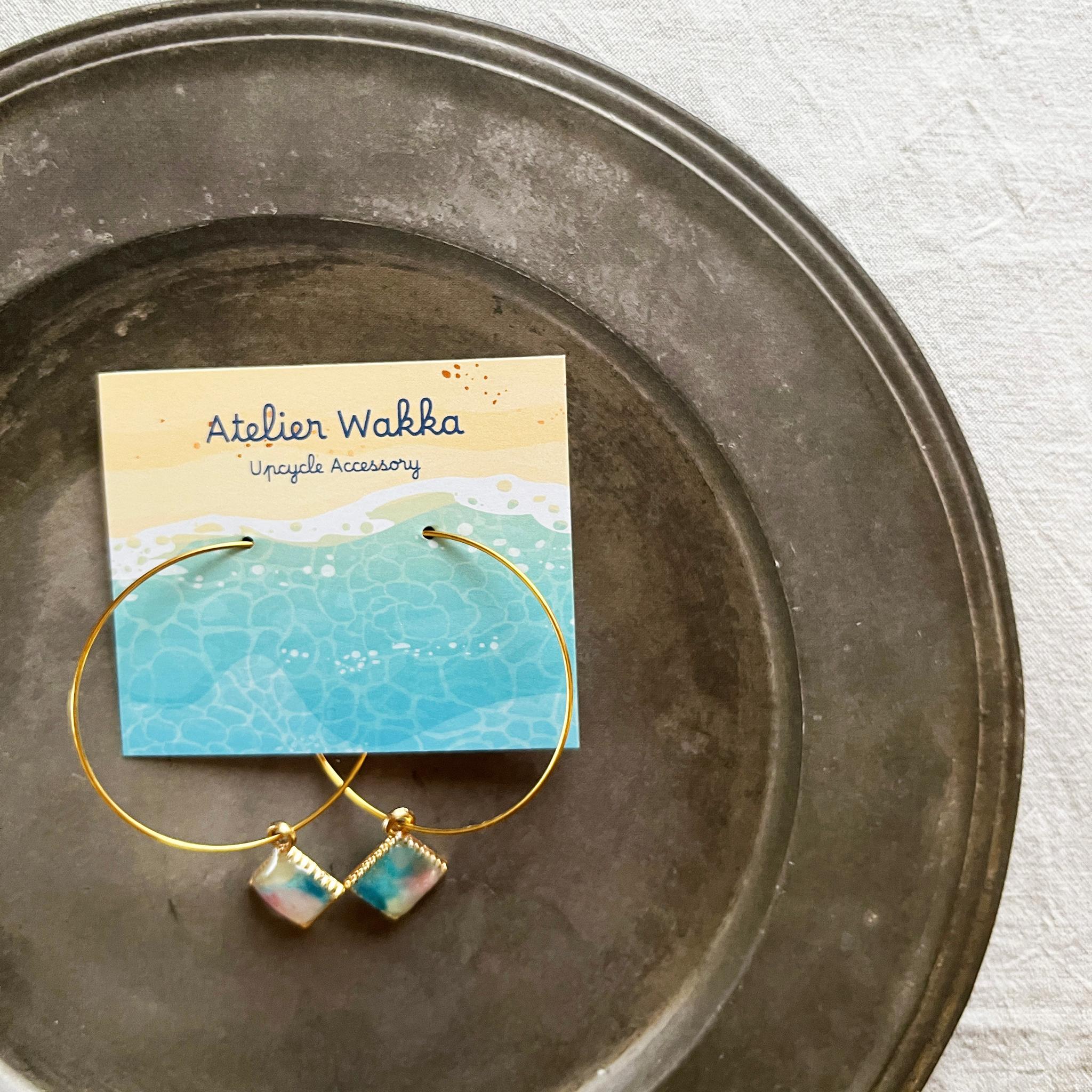 マーブルフープピアスA 海洋プラスチック アップサイクル アクセサリー ピアス ピンク系 | 4枚目