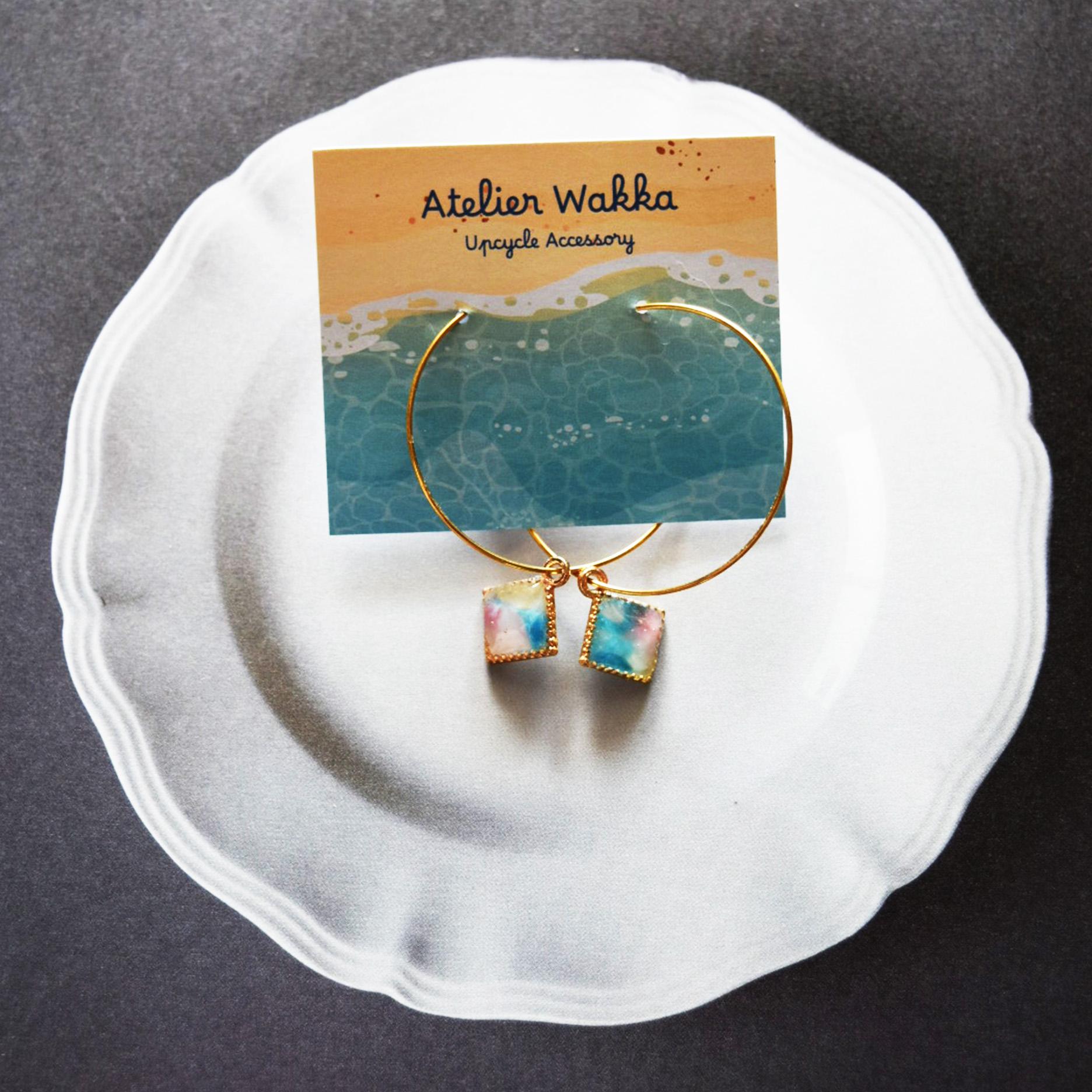 マーブルフープピアスA 海洋プラスチック アップサイクル アクセサリー ピアス ピンク系 | 5枚目