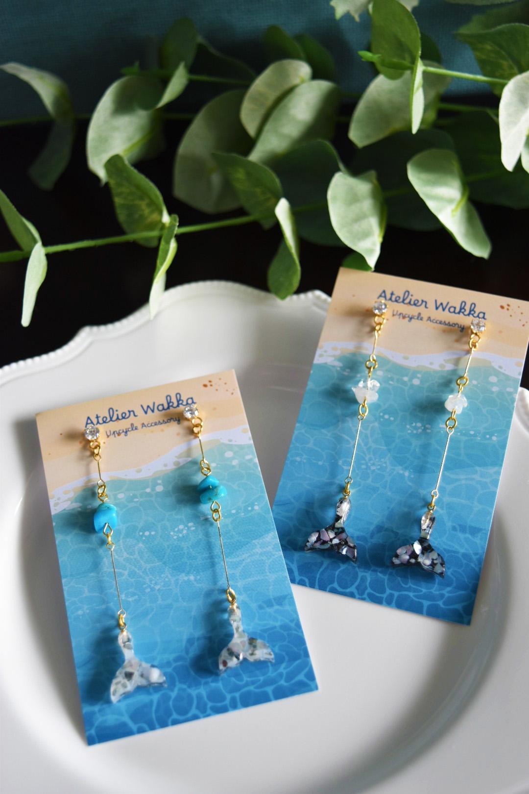 海の煌めきB 海洋プラスチック アップサイクル アクセサリー ピアス ホワイト系 | 3枚目