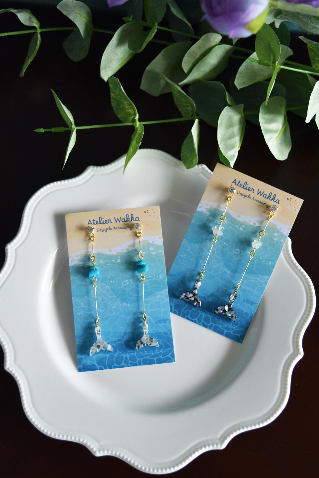 海の煌めきB 海洋プラスチック アップサイクル アクセサリー ピアス ホワイト系 | 5枚目