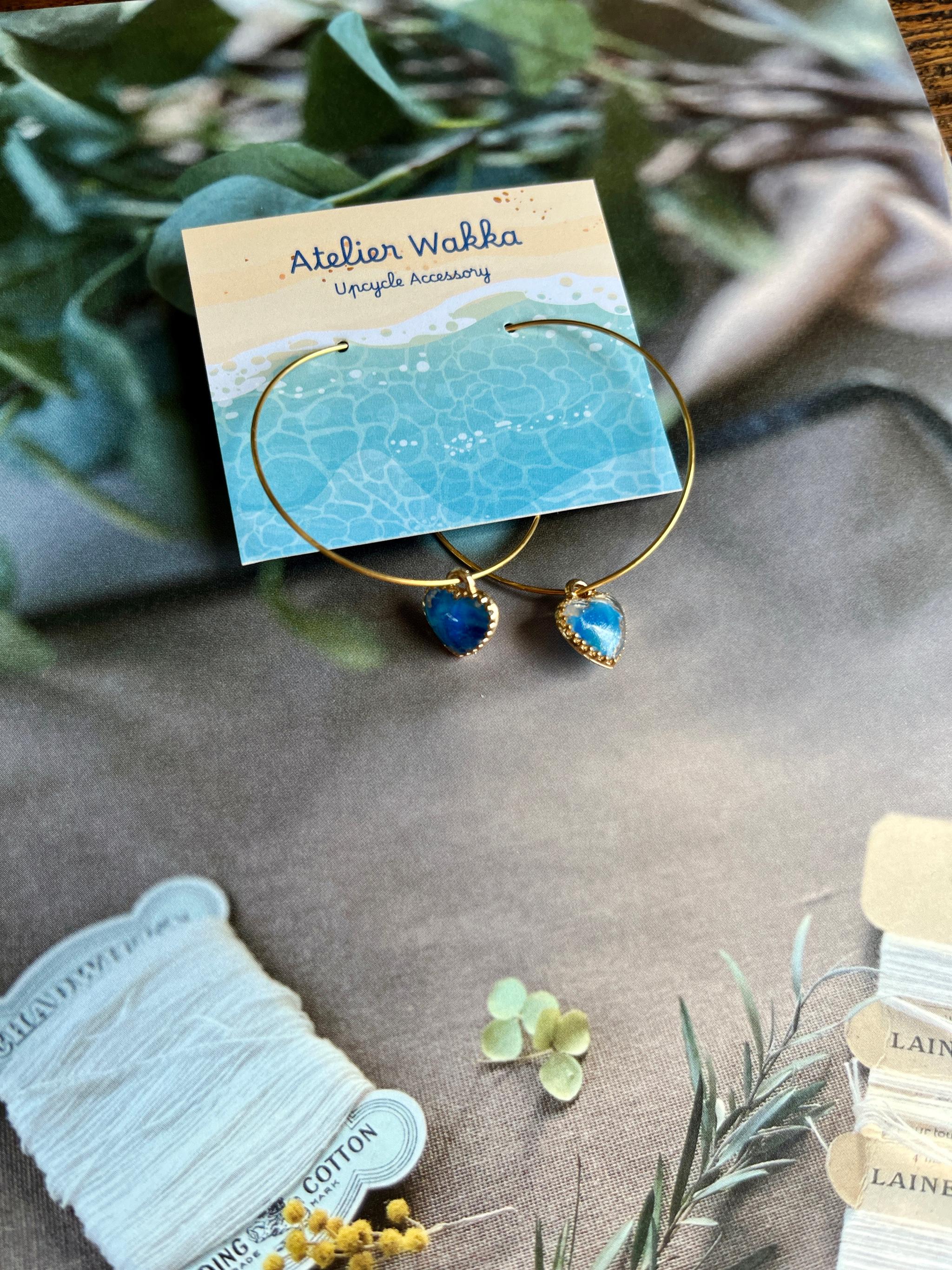 マーブルフープピアスB 海洋プラスチック アップサイクル アクセサリー ピアス ブルー系 | 4枚目